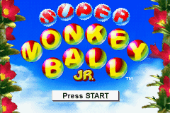 Super Monkey Ball Jr. title screen for GameBoy Advance
